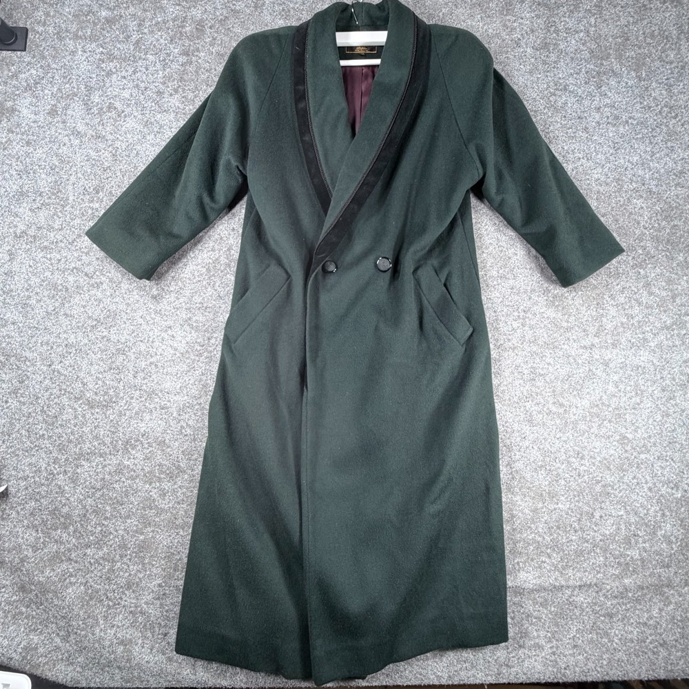 VTG Kristen Blake Coat Womens 10P Forest Green Long Shawl Collar Double Breasted